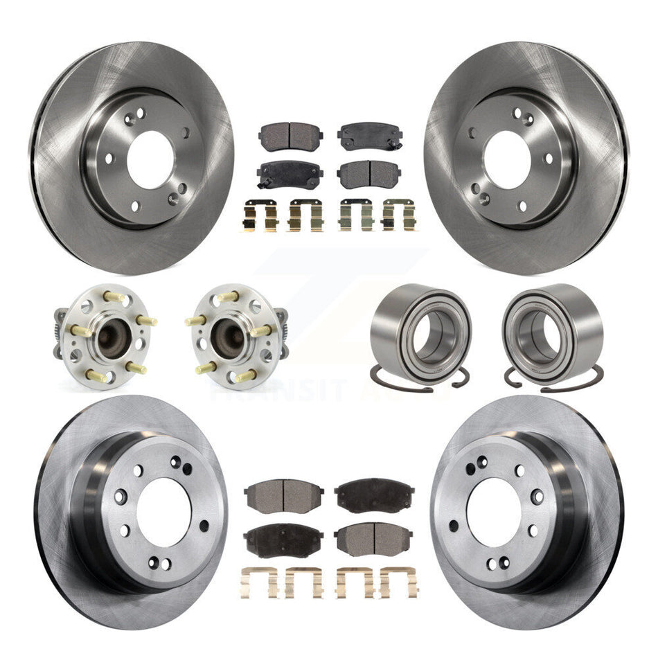Front Rear Wheel Hub Bearings Assembly Disc Brake Rotors And Semi-Metallic Pads Kit (10Pc) For Hyundai Tucson Kia Sportage FWD KBB-106346