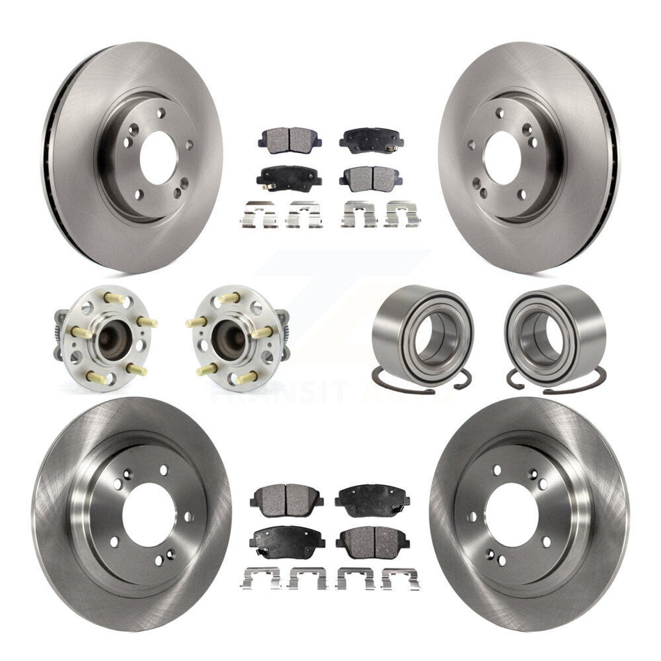 Front Rear Wheel Hub Bearings Assembly Disc Brake Rotors And Semi-Metallic Pads Kit (10Pc) For 2013 Kia Optima 2.4L With Electric Parking KBB-106351