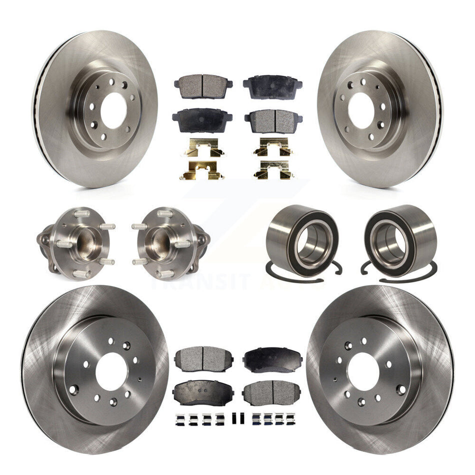 Front Rear Wheel Hub Bearings Assembly Disc Brake Rotors And Semi-Metallic Pads Kit (10Pc) For 2007-2015 Mazda CX-9 FWD KBB-106377