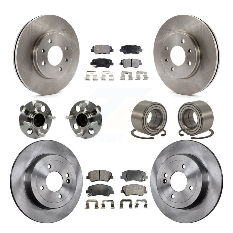Front Rear Wheel Hub Bearings Assembly Disc Brake Rotors And Semi-Metallic Pads Kit (10Pc) For 2012-2017 Hyundai Accent KBB-106384
