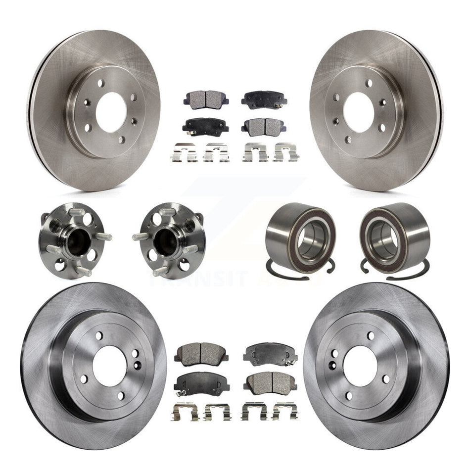Front Rear Wheel Hub Bearings Assembly Disc Brake Rotors And Semi-Metallic Pads Kit (10Pc) For Kia Rio KBB-106385