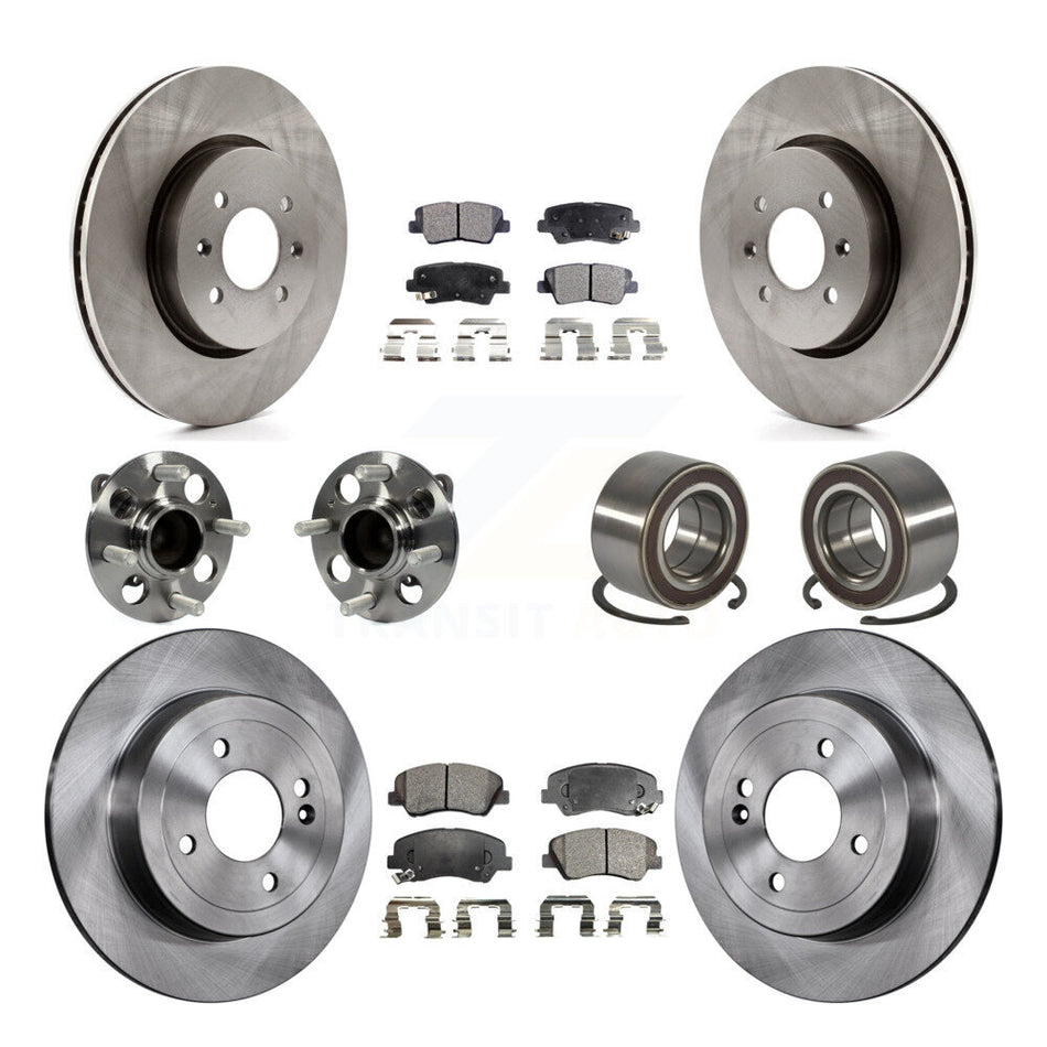 Front Rear Wheel Hub Bearings Assembly Disc Brake Rotors And Semi-Metallic Pads Kit (10Pc) For Kia Rio KBB-106386
