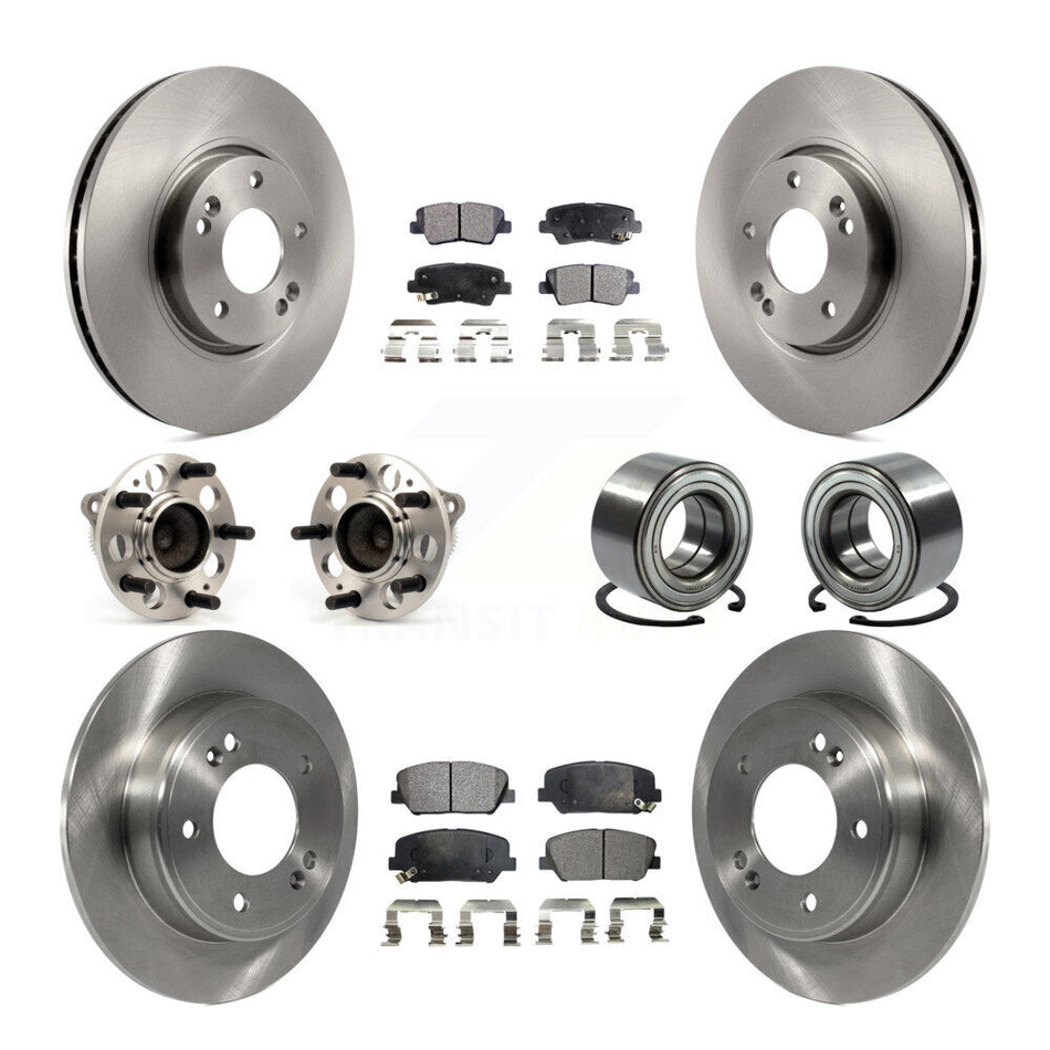 Front Rear Wheel Hub Bearings Assembly Disc Brake Rotors And Semi-Metallic Pads Kit (10Pc) For Hyundai Veloster Kia Forte Koup KBB-106388