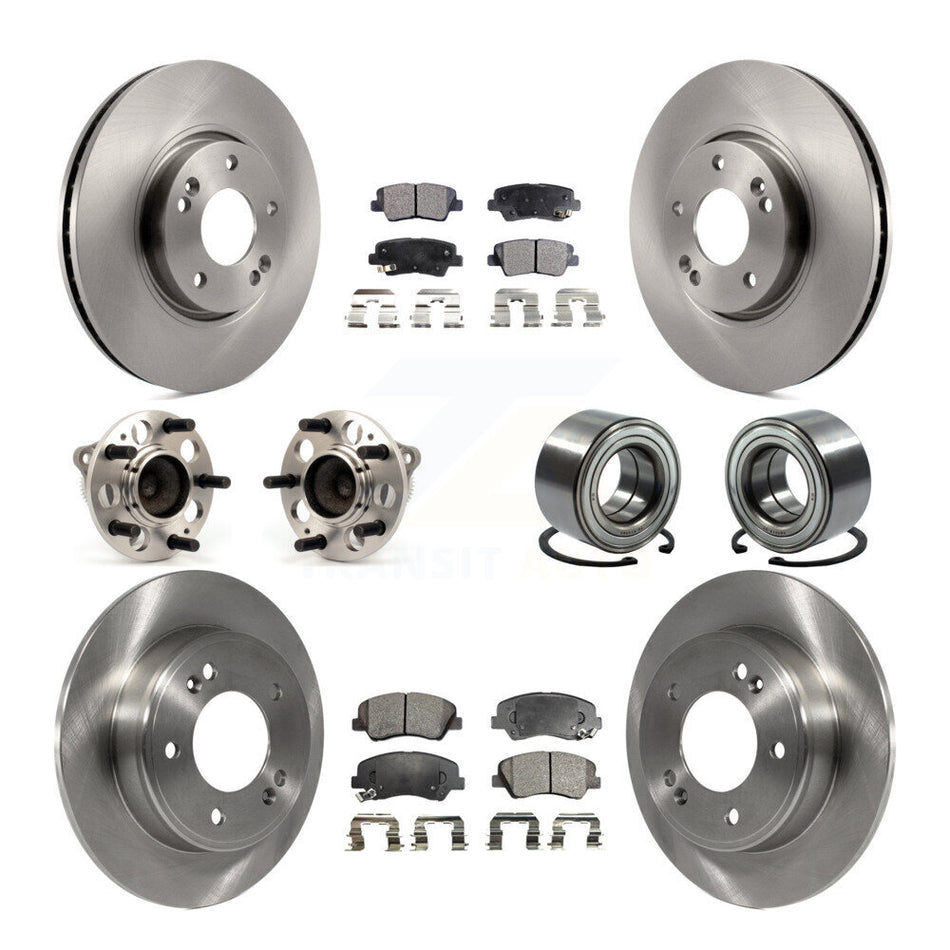 Front Rear Wheel Hub Bearings Assembly Disc Brake Rotors And Semi-Metallic Pads Kit (10Pc) For 2015 Hyundai Veloster Tech RE FLEX SE KBB-106389