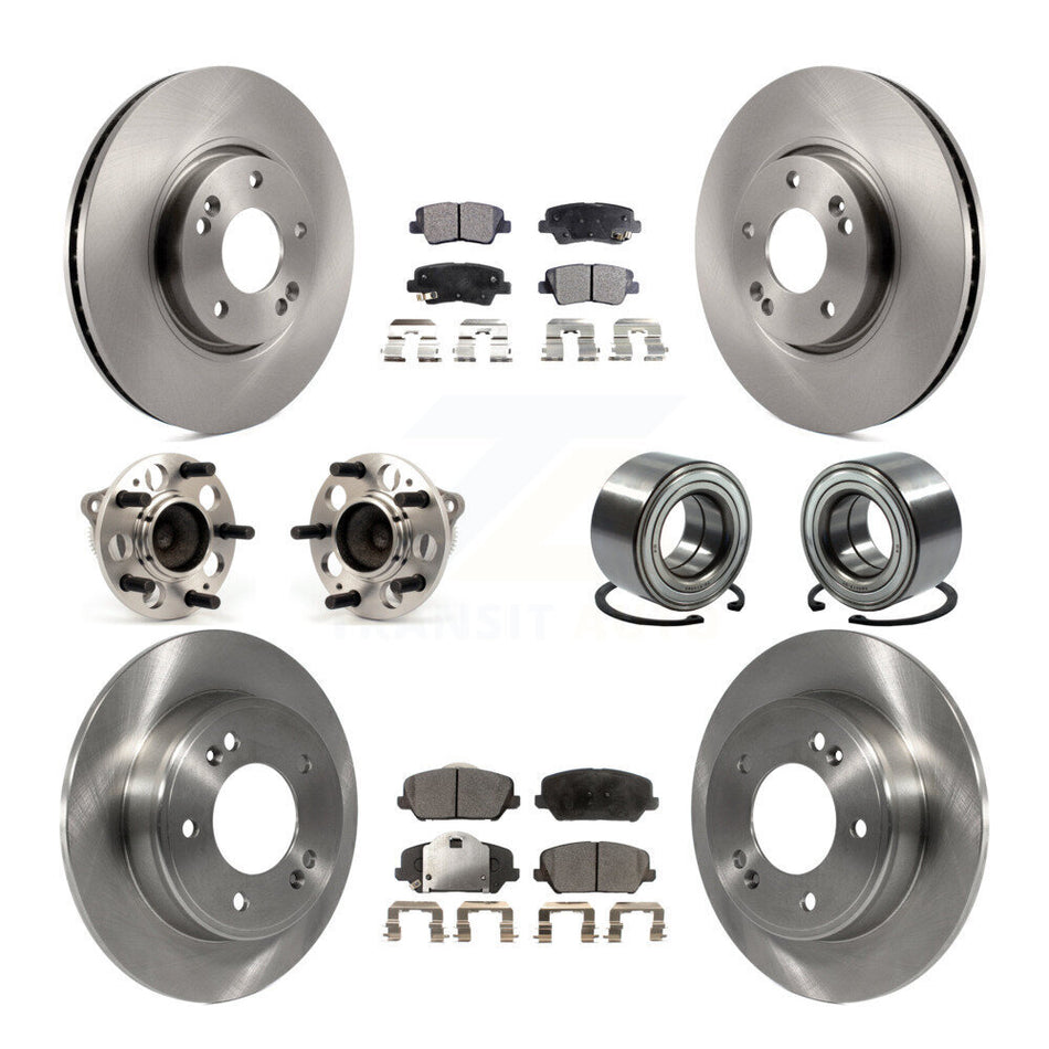 Front Rear Wheel Hub Bearings Assembly Disc Brake Rotors And Semi-Metallic Pads Kit (10Pc) For Kia Forte Forte5 Koup KBB-106390