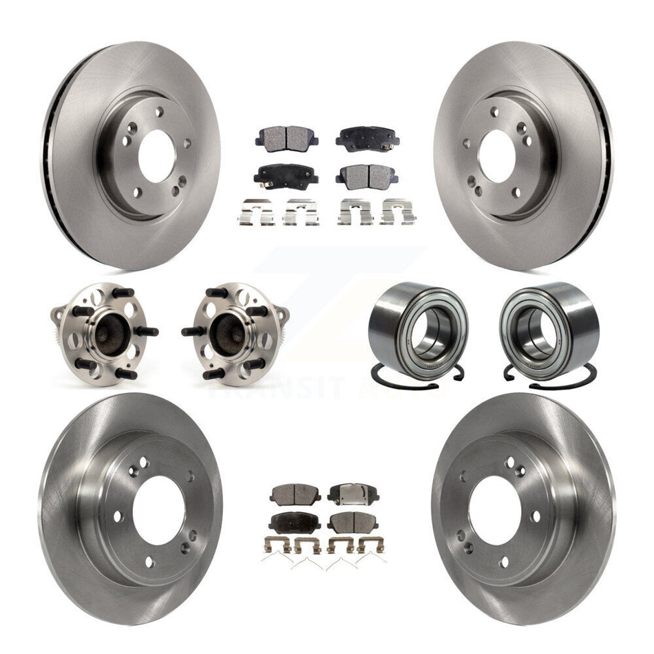 Front Rear Wheel Hub Bearings Assembly Disc Brake Rotors And Semi-Metallic Pads Kit (10Pc) For Kia Forte Forte5 SX KBB-106391