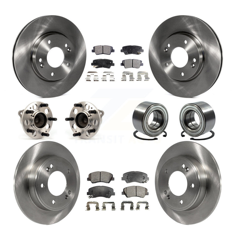 Front Rear Wheel Hub Bearings Assembly Disc Brake Rotors And Semi-Metallic Pads Kit (10Pc) For Hyundai Elantra Kia Forte Veloster GT Forte5 Coupe Koup KBB-106393