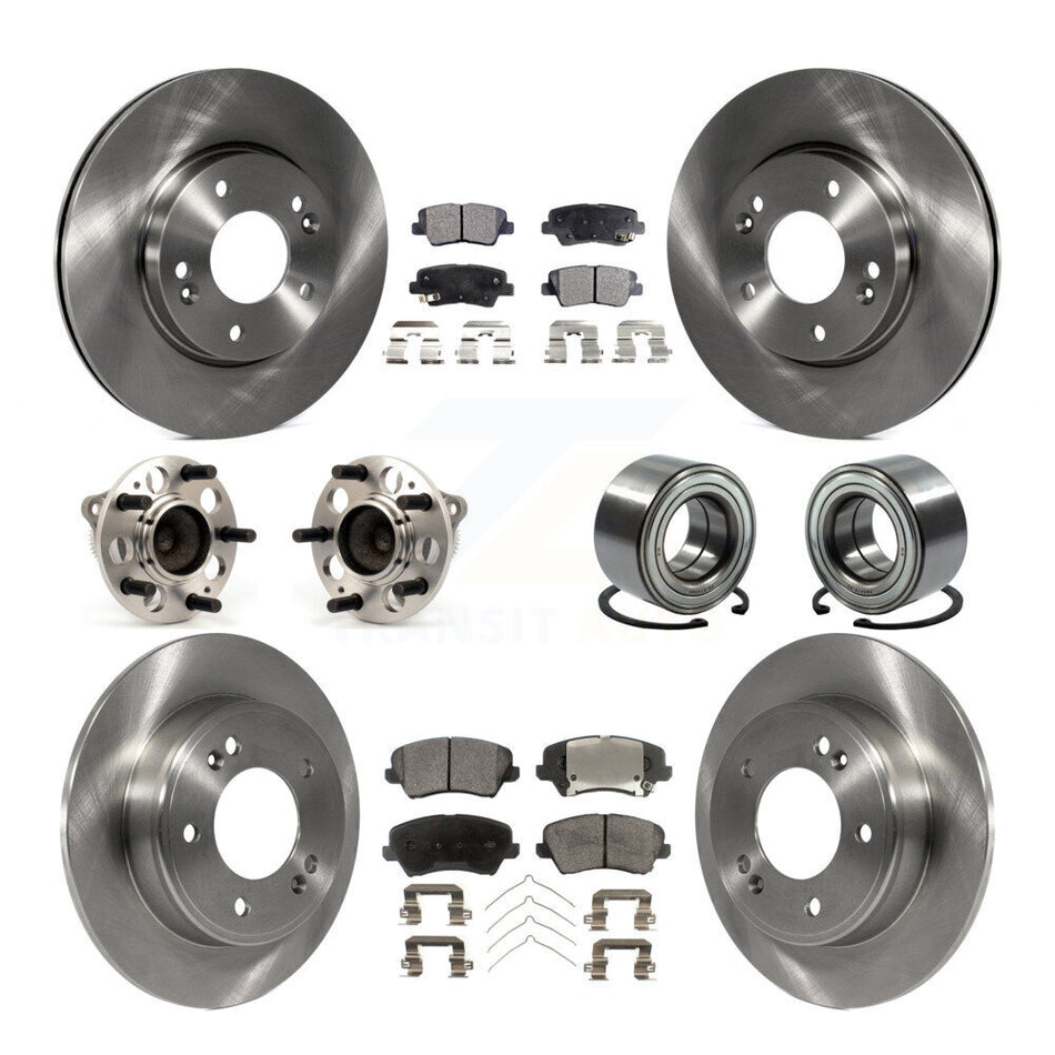 Front Rear Wheel Hub Bearings Assembly Disc Brake Rotors And Semi-Metallic Pads Kit (10Pc) For Kia Forte Hyundai Elantra GT Forte5 KBB-106394