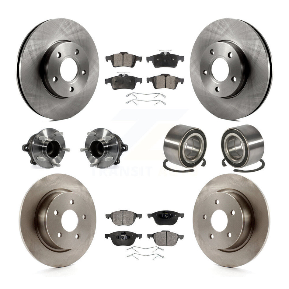 Front Rear Wheel Hub Bearings Assembly Disc Brake Rotors And Semi-Metallic Pads Kit (10Pc) For Ford C-Max Without Parking Assist KBB-106397
