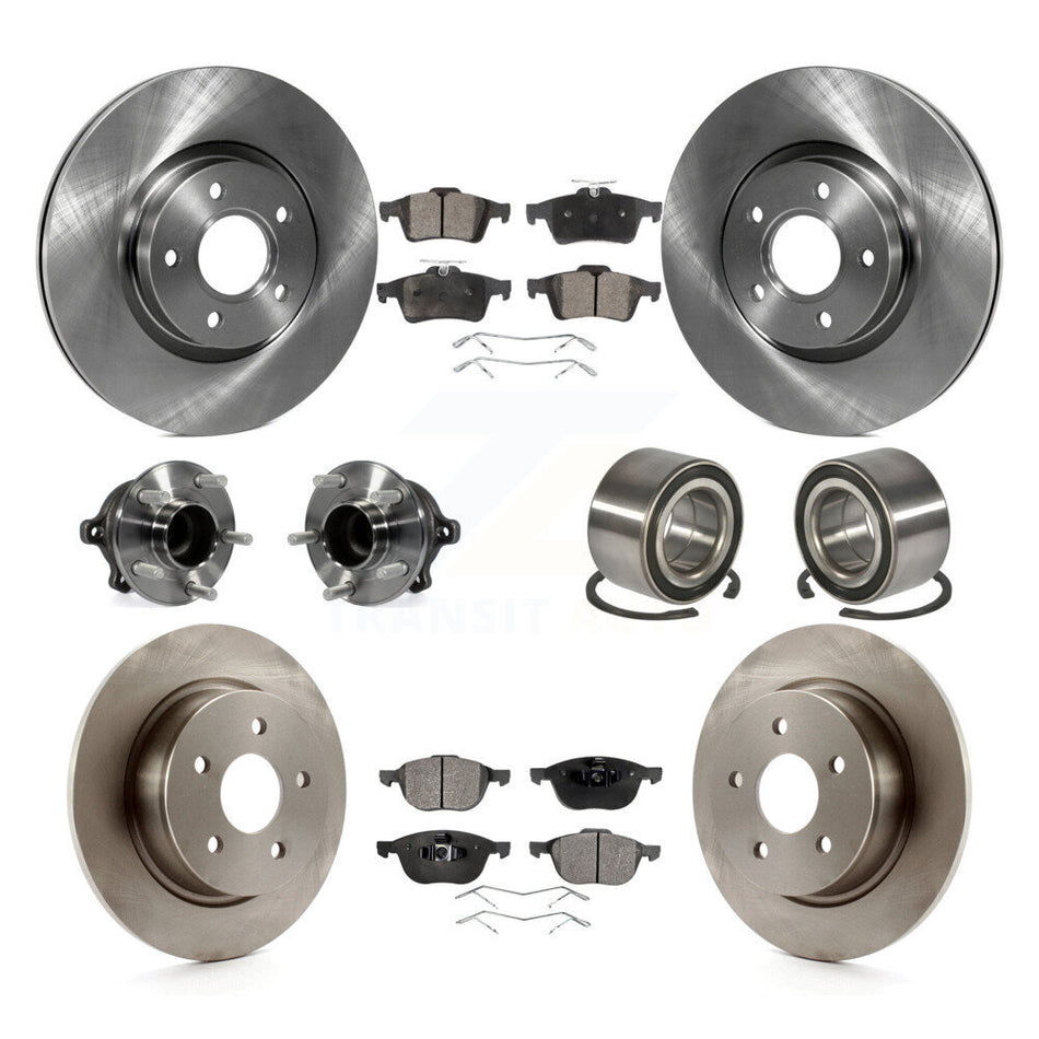 Front Rear Wheel Hub Bearings Assembly Disc Brake Rotors And Semi-Metallic Pads Kit (10Pc) For Ford Escape C-Max Without Parking Assist KBB-106401
