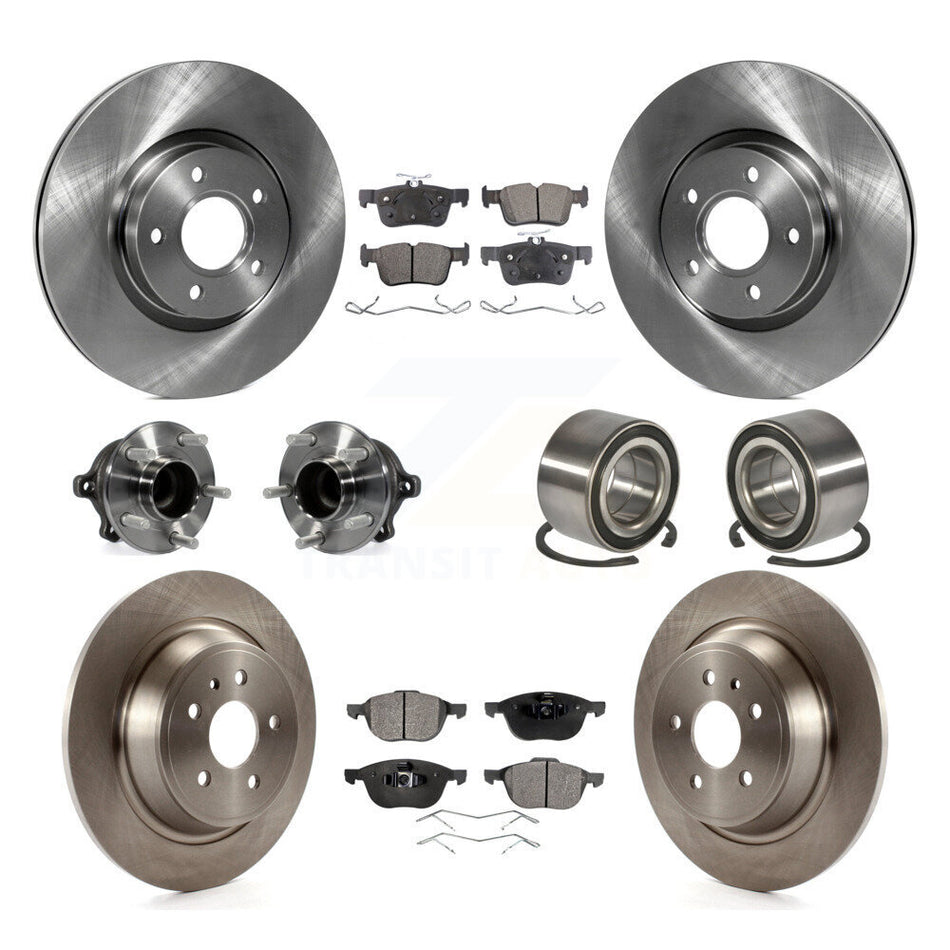 Front Rear Wheel Hub Bearings Assembly Disc Brake Rotors And Semi-Metallic Pads Kit (10Pc) For 2017-2019 Ford Escape FWD with 2.5L 1.5L Without Parking Assist KBB-106402