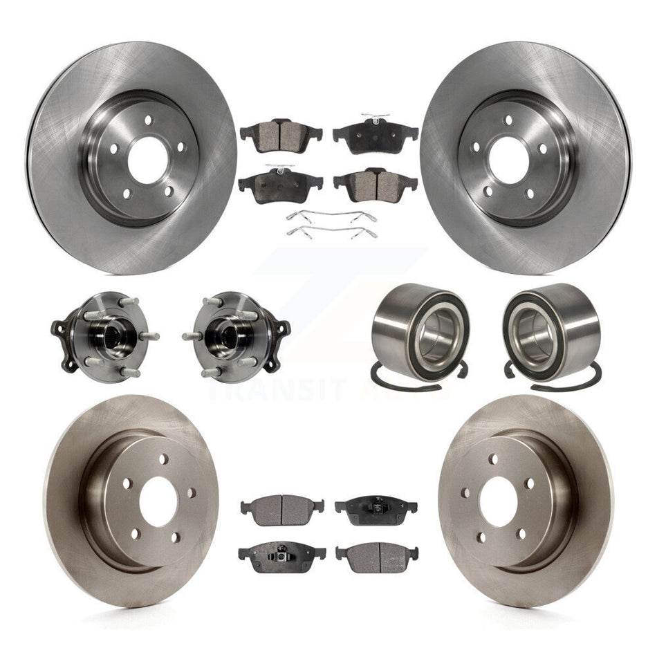 Front Rear Wheel Hub Bearings Assembly Disc Brake Rotors And Semi-Metallic Pads Kit (10Pc) For 2013-2016 Ford Escape AWD with 2.0L 1.6L KBB-106404
