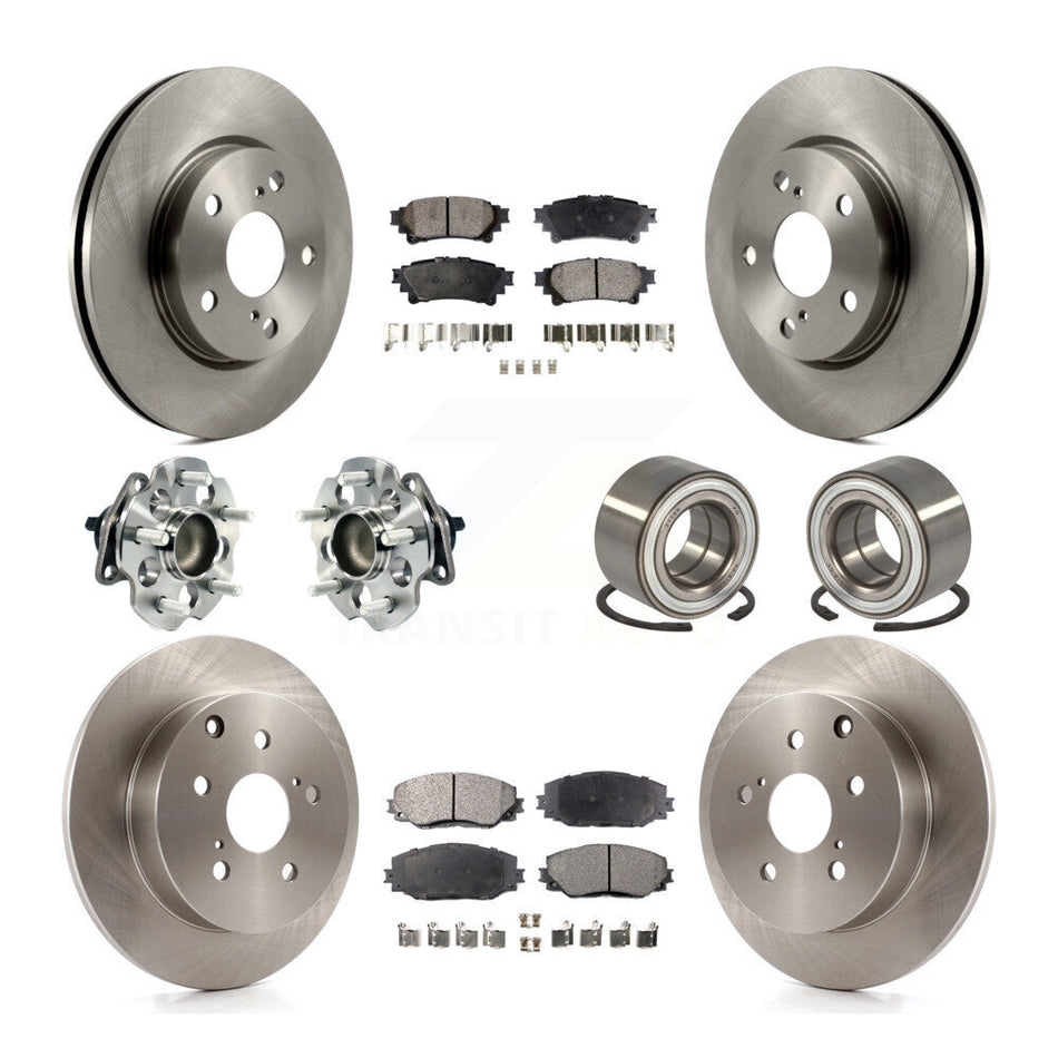 Front Rear Wheel Hub Bearings Assembly Disc Brake Rotors And Semi-Metallic Pads Kit (10Pc) For 2017-2018 Toyota Prius V KBB-106418