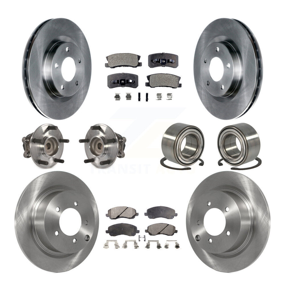 Front Rear Wheel Hub Bearings Assembly Disc Brake Rotors And Semi-Metallic Pads Kit (10Pc) For Mitsubishi Outlander RVR KBB-106425