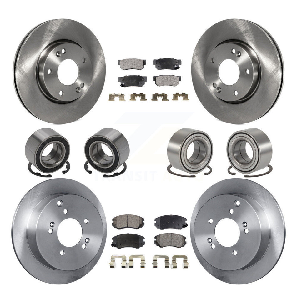 Front Rear Wheel Bearings Disc Brake Rotors And Semi-Metallic Pads Kit (10Pc) For Kia Sportage Hyundai Tucson KBB-106493