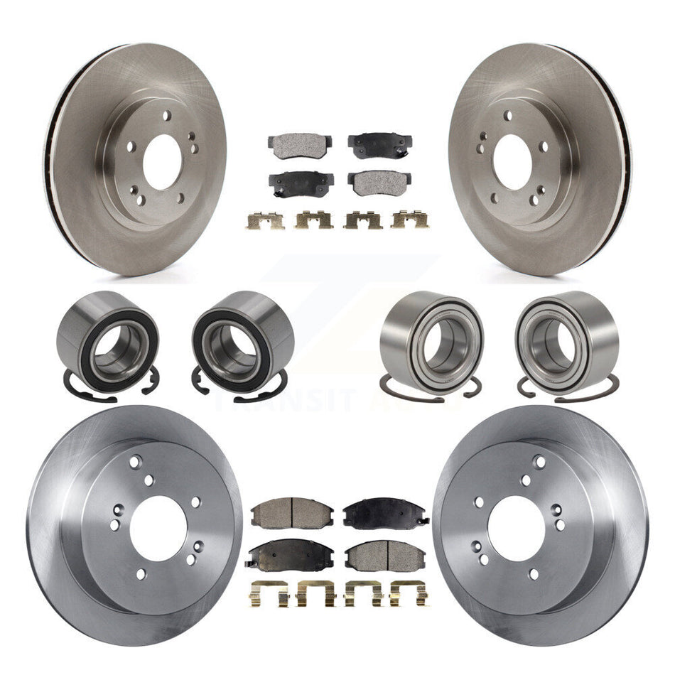 Front Rear Wheel Bearings Disc Brake Rotors And Semi-Metallic Pads Kit (10Pc) For Hyundai Santa Fe With 294mm Diameter Rotor KBB-106495