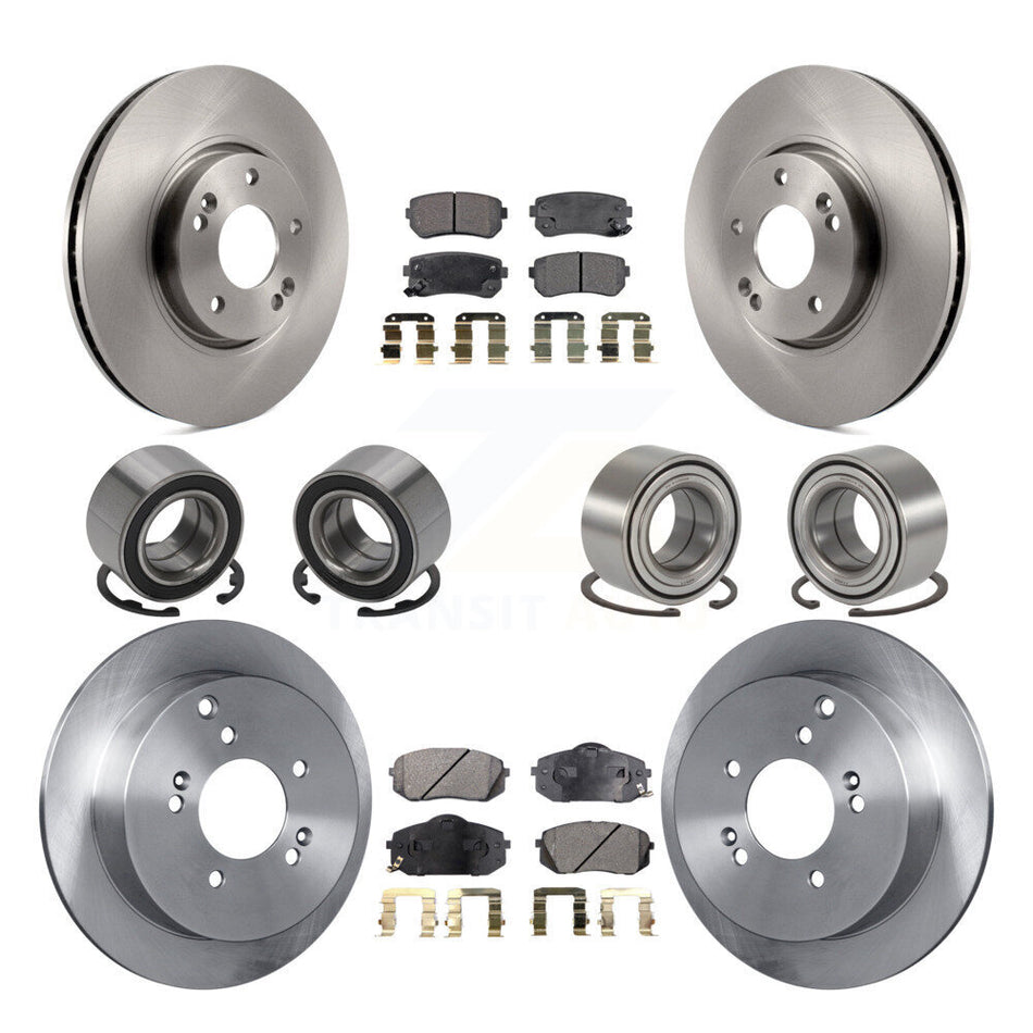 Front Rear Wheel Bearings Disc Brake Rotors And Semi-Metallic Pads Kit (10Pc) For Hyundai Tucson Kia Sportage AWD KBB-106496
