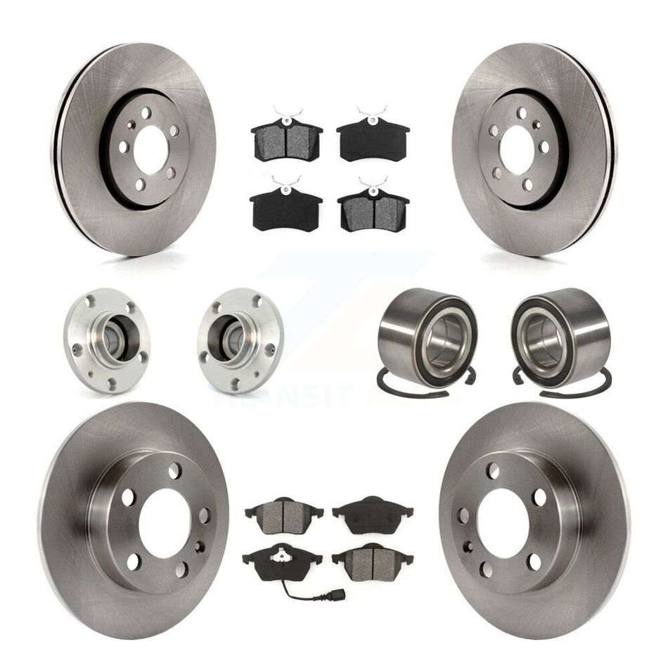 Front Rear Wheel Hub Bearings Assembly Disc Brake Rotors And Semi-Metallic Pads Kit (10Pc) For Volkswagen Beetle Golf Jetta KBB-106517