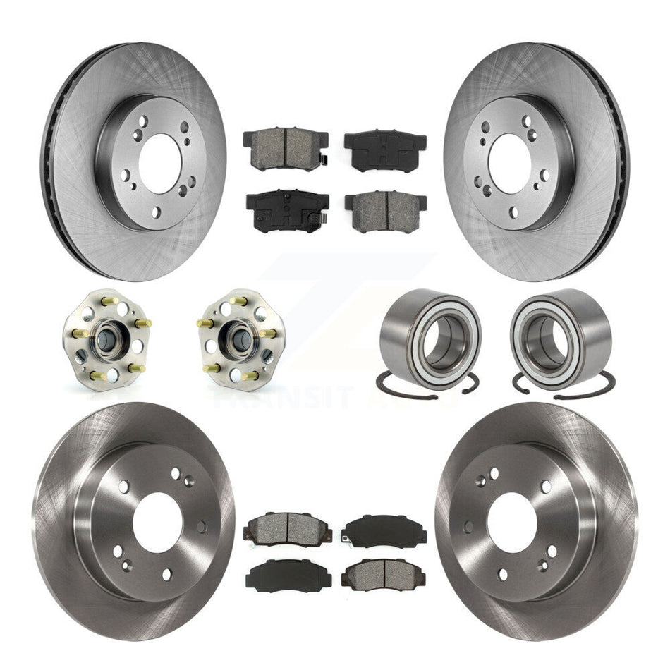 Front Rear Wheel Hub Bearings Assembly Disc Brake Rotors And Semi-Metallic Pads Kit (10Pc) For 1997-2001 Honda Prelude KBB-106528