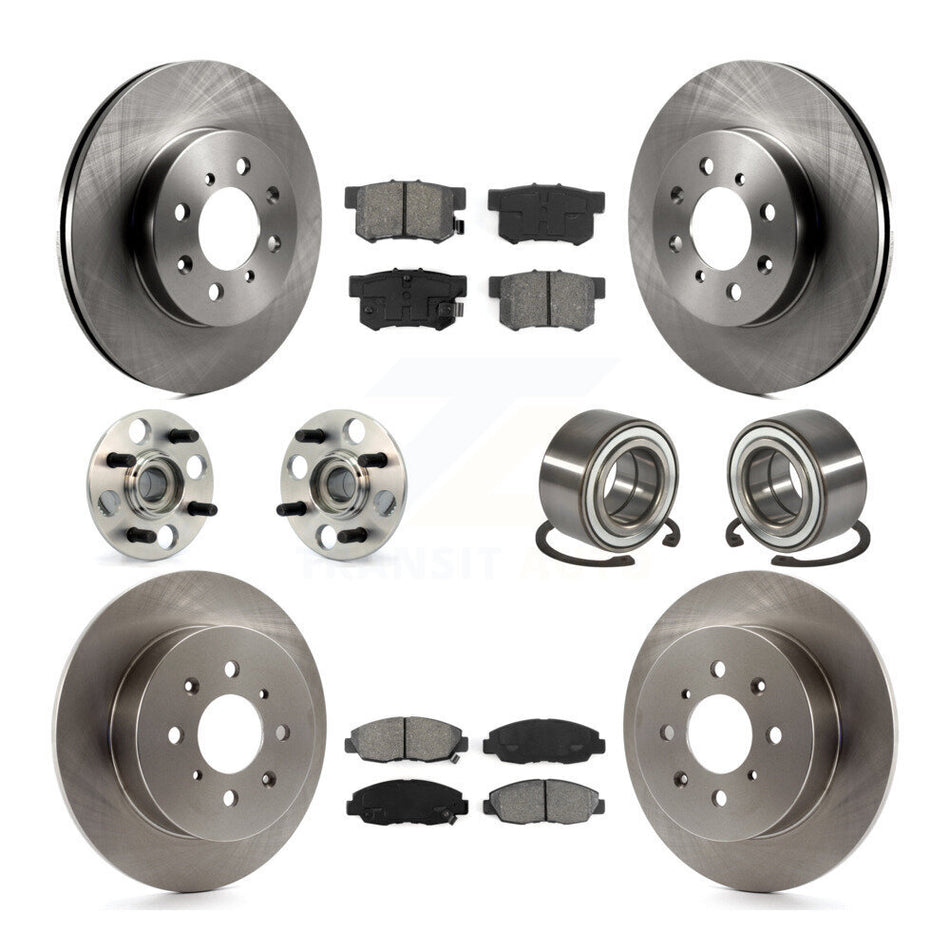 Front Rear Wheel Hub Bearings Assembly Disc Brake Rotors And Semi-Metallic Pads Kit (10Pc) For 2001-2005 Acura EL KBB-106538