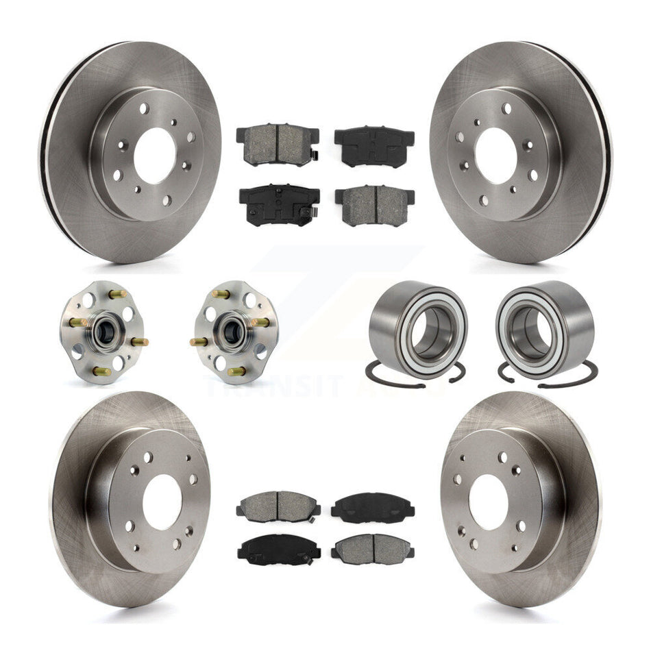 Front Rear Wheel Hub Bearings Assembly Disc Brake Rotors And Semi-Metallic Pads Kit (10Pc) For 1998-2002 Honda Accord Sedan with 2.3L Drum rear brakes Non-ABS KBB-106540