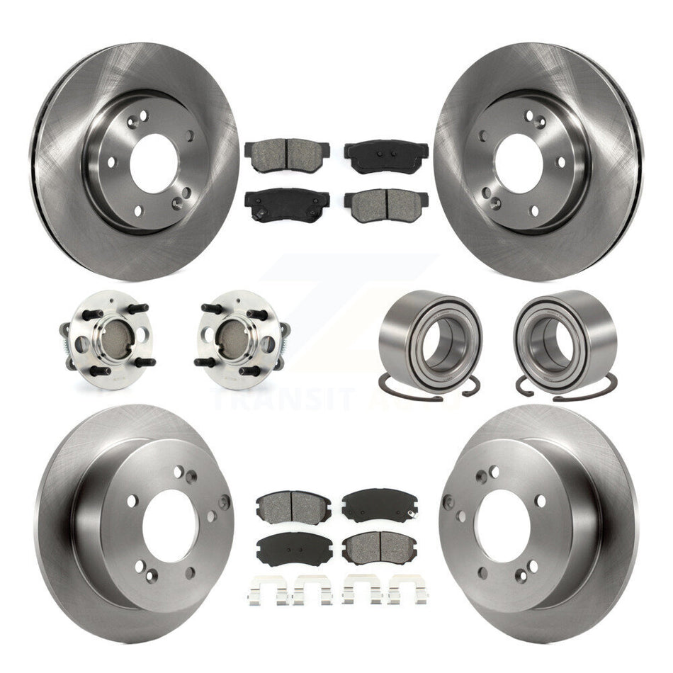 Front Rear Wheel Hub Bearings Assembly Disc Brake Rotors And Semi-Metallic Pads Kit (10Pc) For 2005 Hyundai Sonata 4-Wheel ABS From 03 01 05 KBB-106566