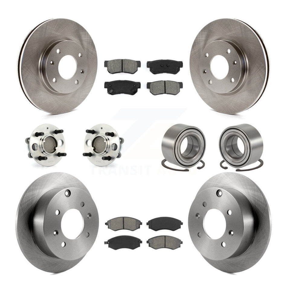 Front Rear Wheel Hub Bearings Assembly Disc Brake Rotors And Semi-Metallic Pads Kit (10Pc) For 2004 Hyundai Sonata 4-Wheel ABS To 09 03 KBB-106568