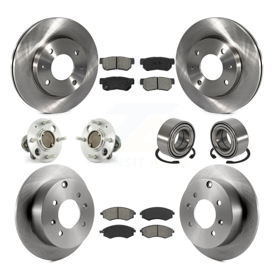 Front Rear Wheel Hub Bearings Assembly Disc Brake Rotors And Semi-Metallic Pads Kit (10Pc) For Hyundai Sonata Kia Optima Magentis Non-ABS KBB-106577