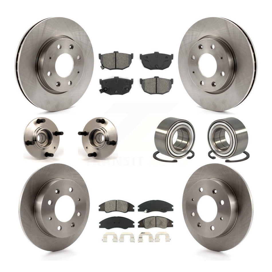 Front Rear Wheel Hub Bearings Assembly Disc Brake Rotors And Semi-Metallic Pads Kit (10Pc) For 2005-2009 Kia Spectra Spectra5 Non-ABS KBB-106581
