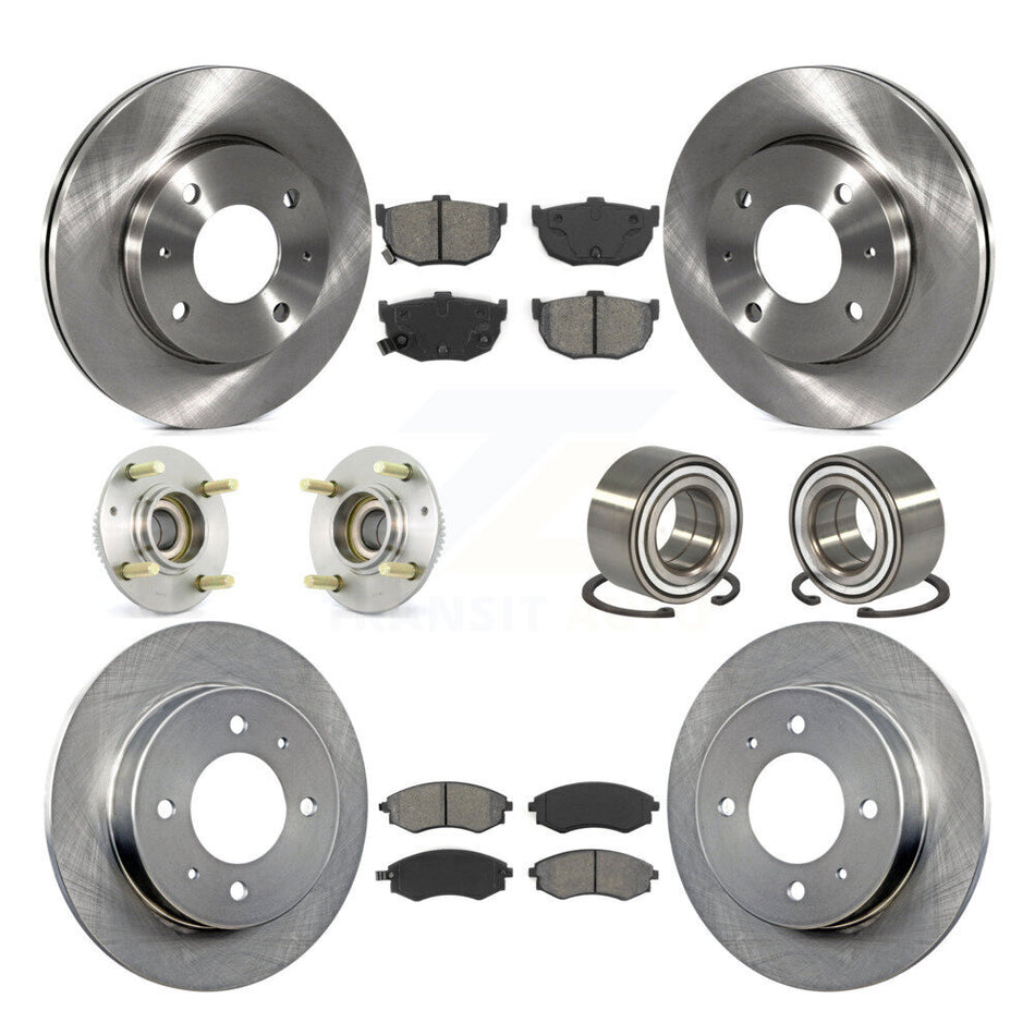 Front Rear Wheel Hub Bearings Assembly Disc Brake Rotors And Semi-Metallic Pads Kit (10Pc) For Hyundai Elantra KBB-106582