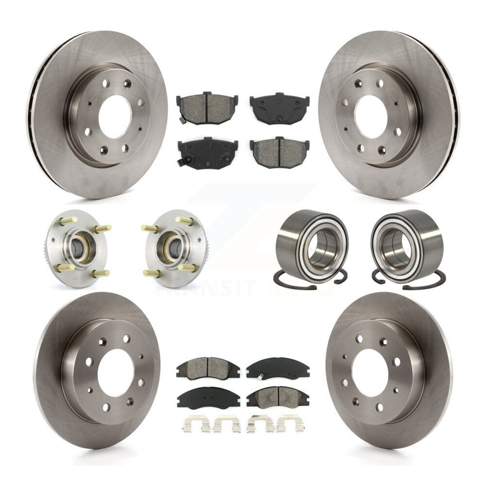 Front Rear Wheel Hub Bearings Assembly Disc Brake Rotors And Semi-Metallic Pads Kit (10Pc) For 2005-2009 Kia Spectra Spectra5 4-Wheel ABS KBB-106584