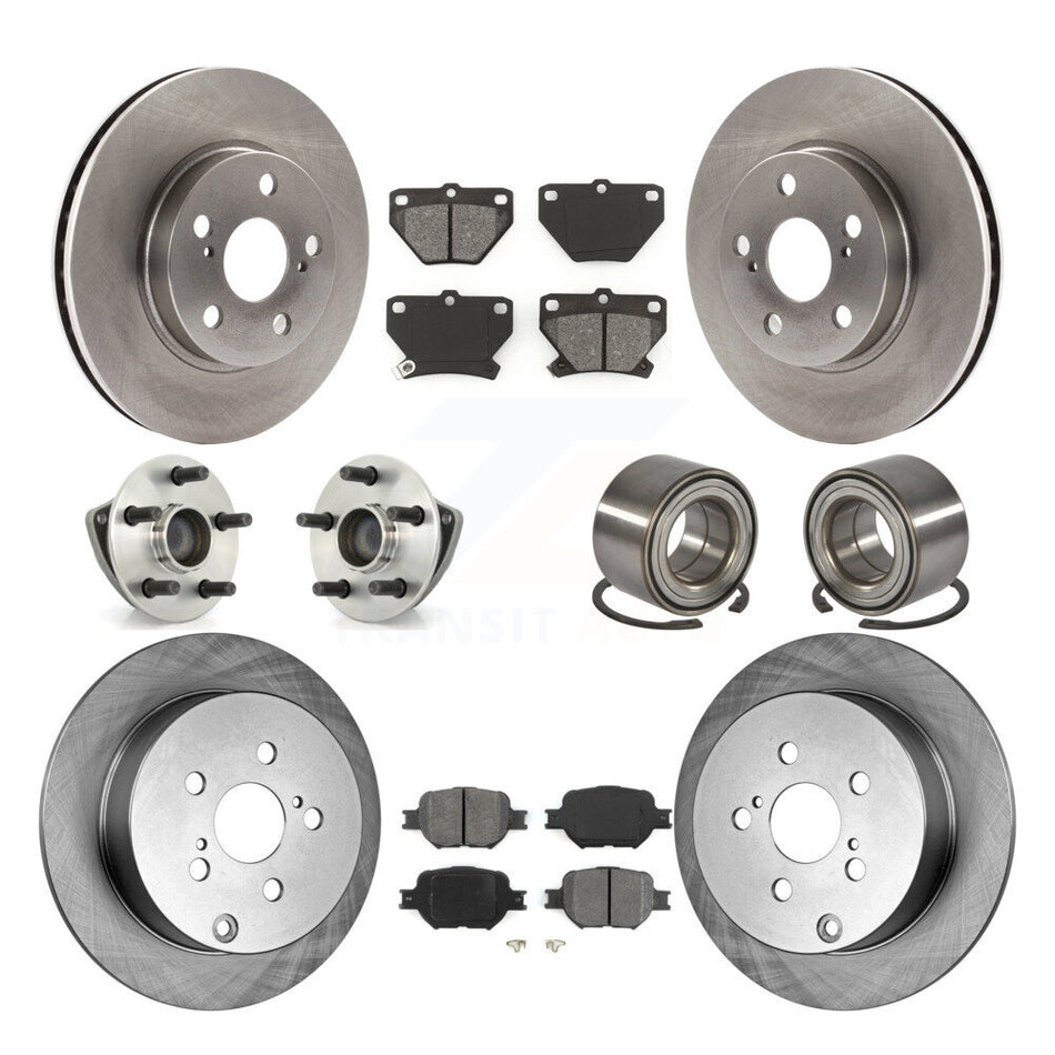 Front Rear Wheel Hub Bearings Assembly Disc Brake Rotors And Semi-Metallic Pads Kit (10Pc) For 2001 Toyota Celica GT with Non-ABS KBB-106591