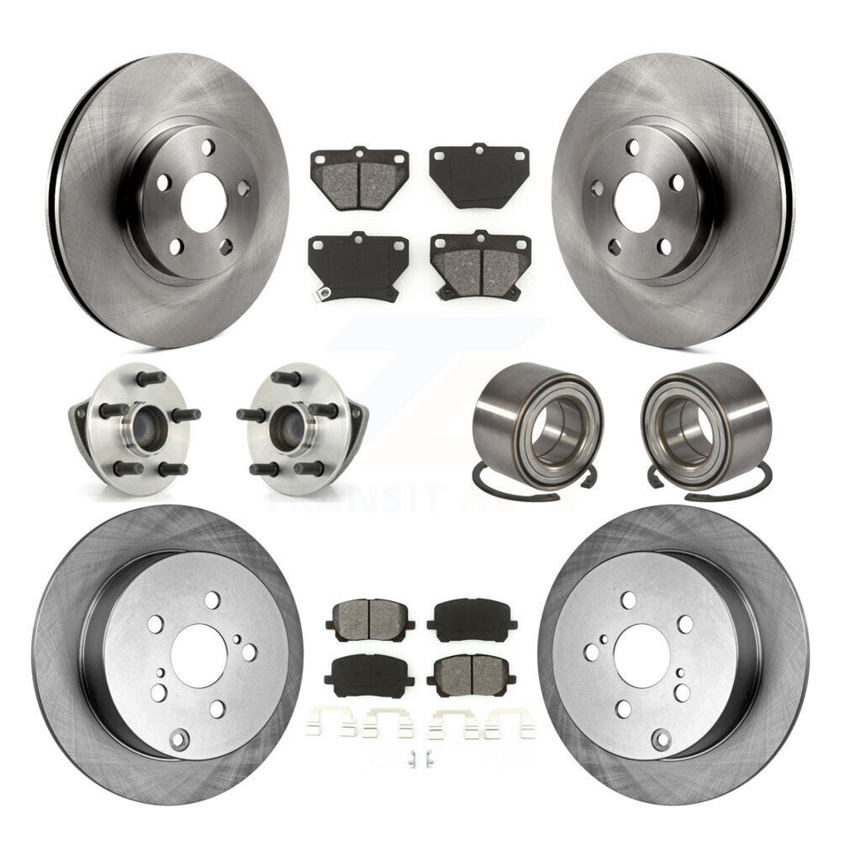 Front Rear Wheel Hub Bearings Assembly Disc Brake Rotors And Semi-Metallic Pads Kit (10Pc) For Toyota Matrix Pontiac Vibe FWD with Non-ABS KBB-106594