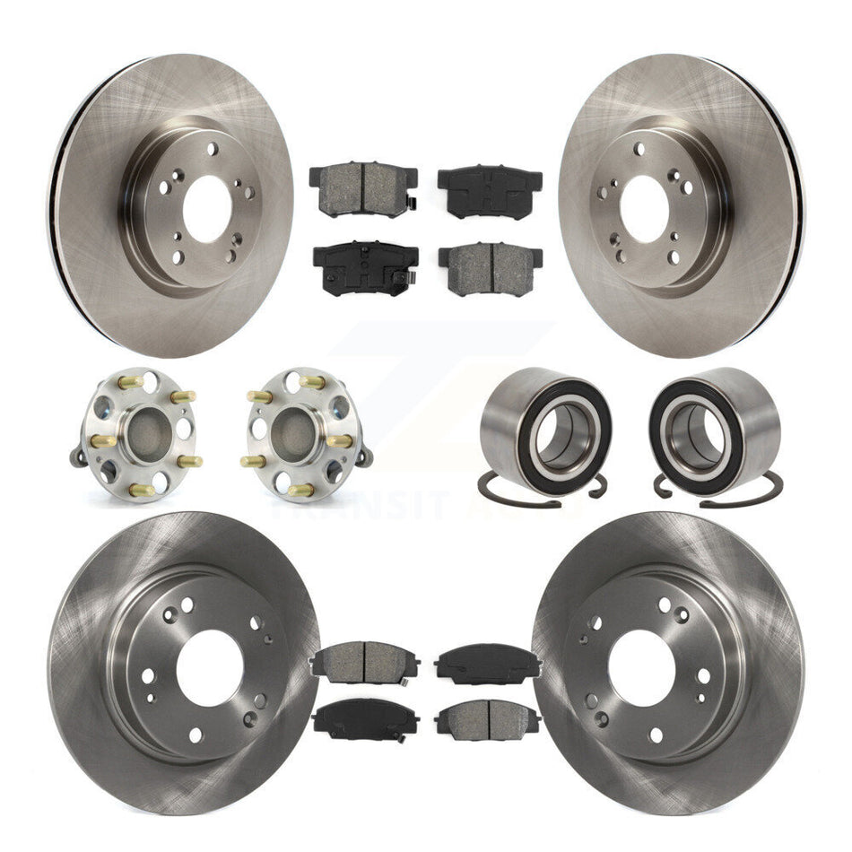 Front Rear Wheel Hub Bearings Assembly Disc Brake Rotors And Semi-Metallic Pads Kit (10Pc) For Honda Civic Acura CSX KBB-106597