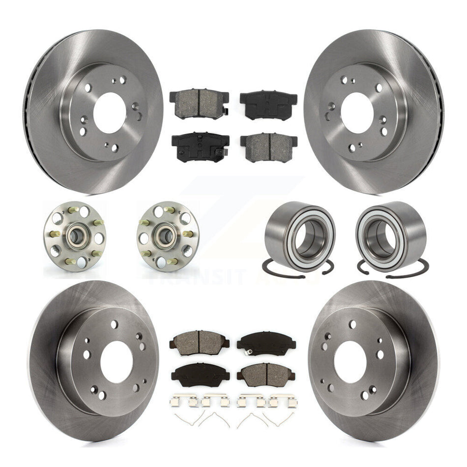 Front Rear Wheel Hub Bearings Assembly Disc Brake Rotors And Semi-Metallic Pads Kit (10Pc) For Honda Civic Acura RSX KBB-106603
