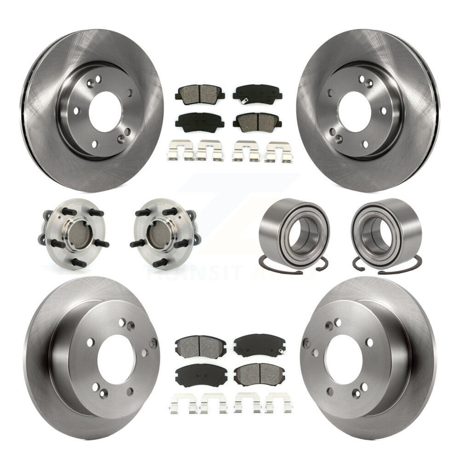 Front Rear Wheel Hub Bearings Assembly Disc Brake Rotors And Semi-Metallic Pads Kit (10Pc) For Hyundai Sonata 2.4L KBB-106605