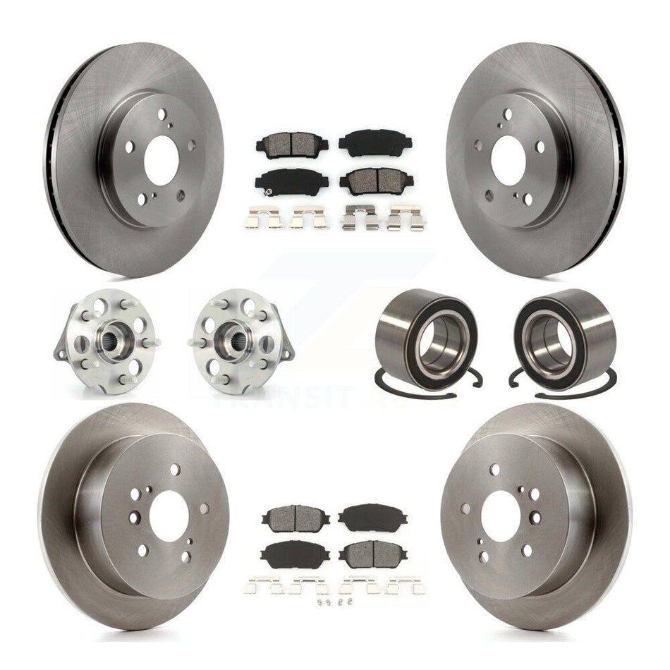 Front Rear Wheel Hub Bearings Assembly Disc Brake Rotors And Semi-Metallic Pads Kit (10Pc) For 2004-2010 Toyota Sienna AWD KBB-106620