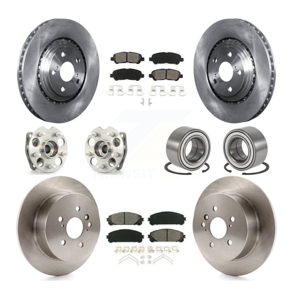Front Rear Wheel Hub Bearings Assembly Disc Brake Rotors And Semi-Metallic Pads Kit (10Pc) For 2008-2013 Toyota Highlander AWD KBB-106625