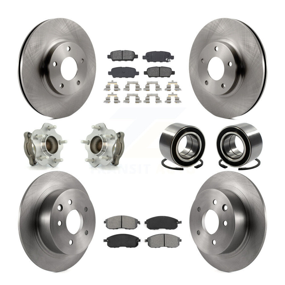 Front Rear Wheel Hub Bearings Assembly Disc Brake Rotors And Semi-Metallic Pads Kit (10Pc) For Nissan Altima KBB-106626
