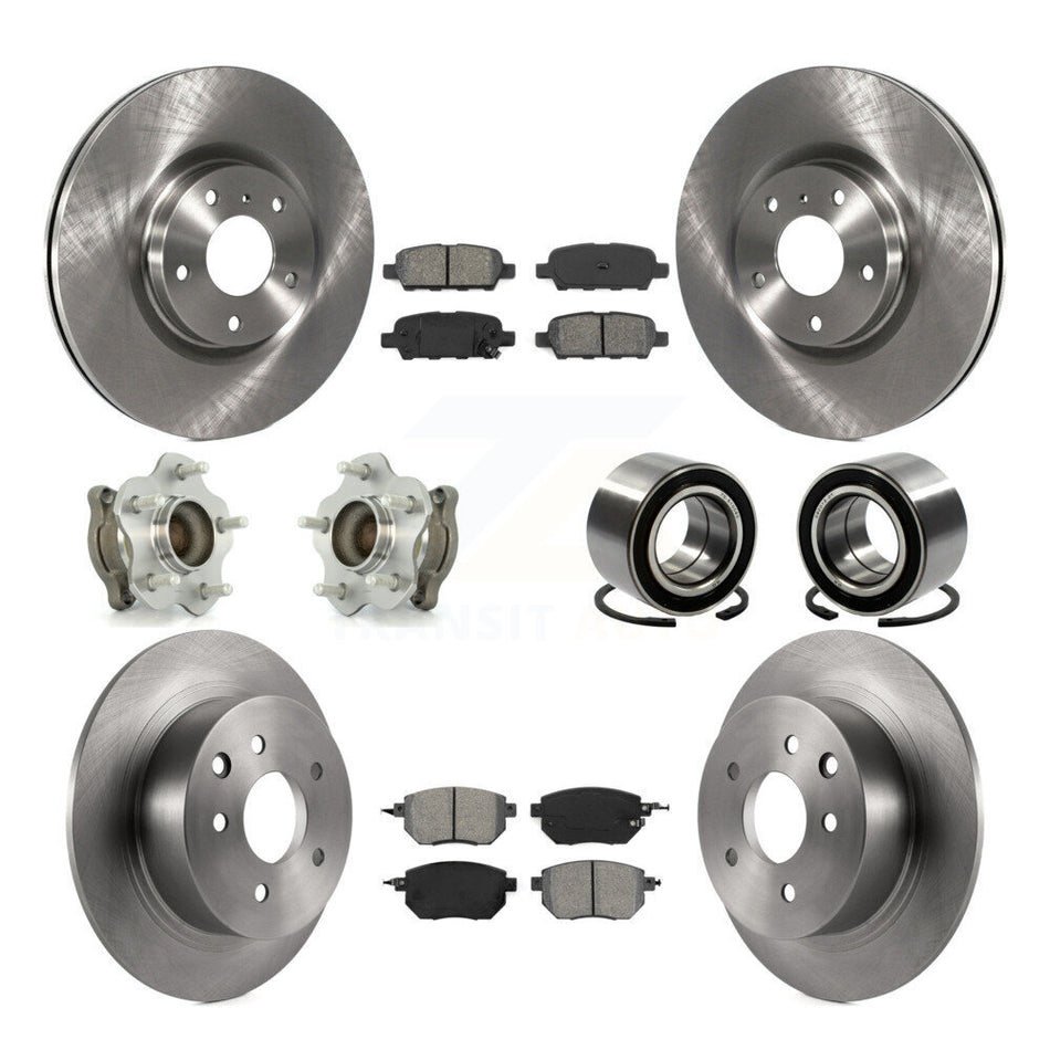 Front Rear Wheel Hub Bearings Assembly Disc Brake Rotors And Semi-Metallic Pads Kit (10Pc) For Nissan Altima Maxima KBB-106628