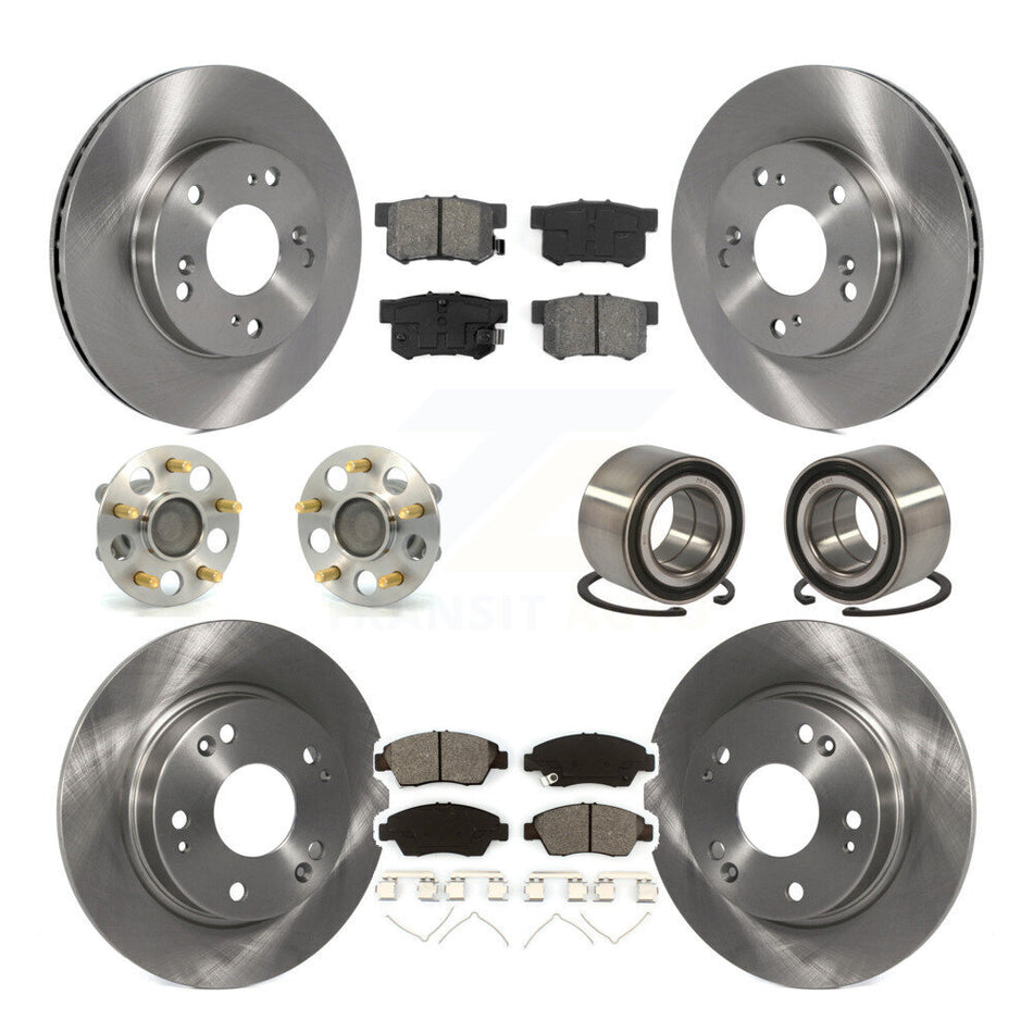 Front Rear Wheel Hub Bearings Assembly Disc Brake Rotors And Semi-Metallic Pads Kit (10Pc) For Honda Civic KBB-106646