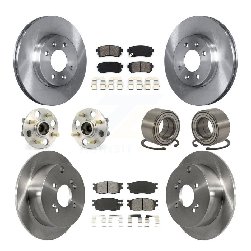 Front Rear Wheel Hub Bearings Assembly Disc Brake Rotors And Semi-Metallic Pads Kit (10Pc) For Hyundai Accent Kia Rio Rio5 KBB-106647