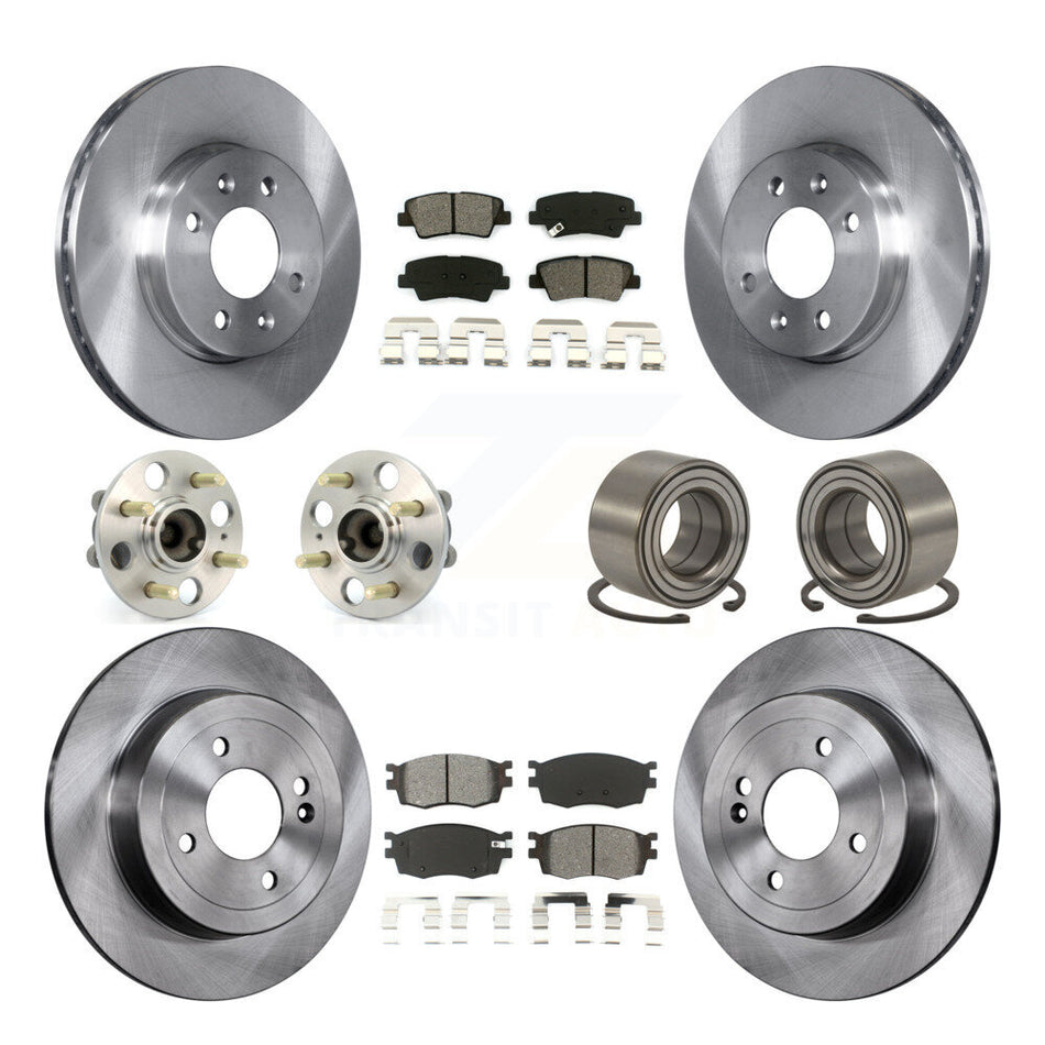 Front Rear Wheel Hub Bearings Assembly Disc Brake Rotors And Semi-Metallic Pads Kit (10Pc) For 2011 Hyundai Accent 4-Wheel ABS KBB-106648