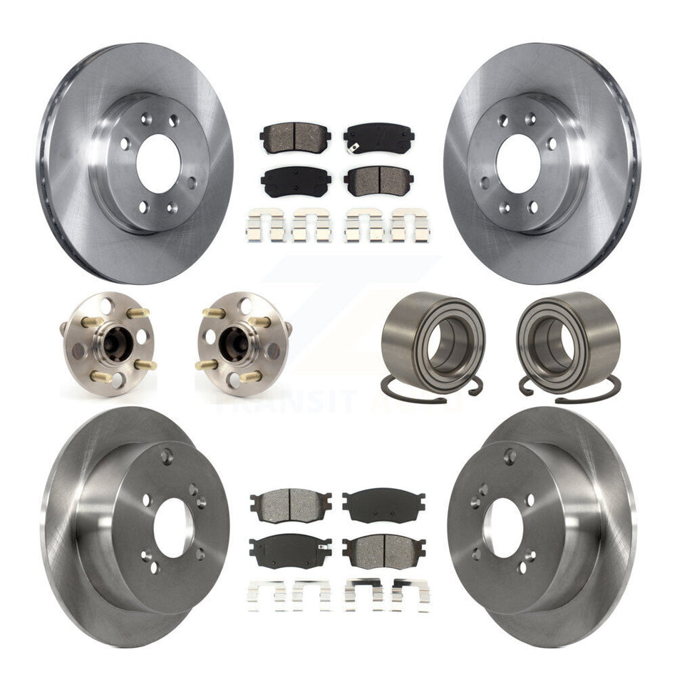 Front Rear Wheel Hub Bearings Assembly Disc Brake Rotors And Semi-Metallic Pads Kit (10Pc) For Hyundai Accent Kia Rio Rio5 Non-ABS KBB-106649