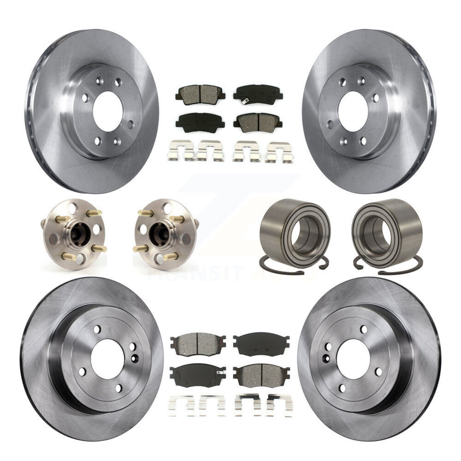 Front Rear Wheel Hub Bearings Assembly Disc Brake Rotors And Semi-Metallic Pads Kit (10Pc) For 2011 Hyundai Accent Non-ABS KBB-106650