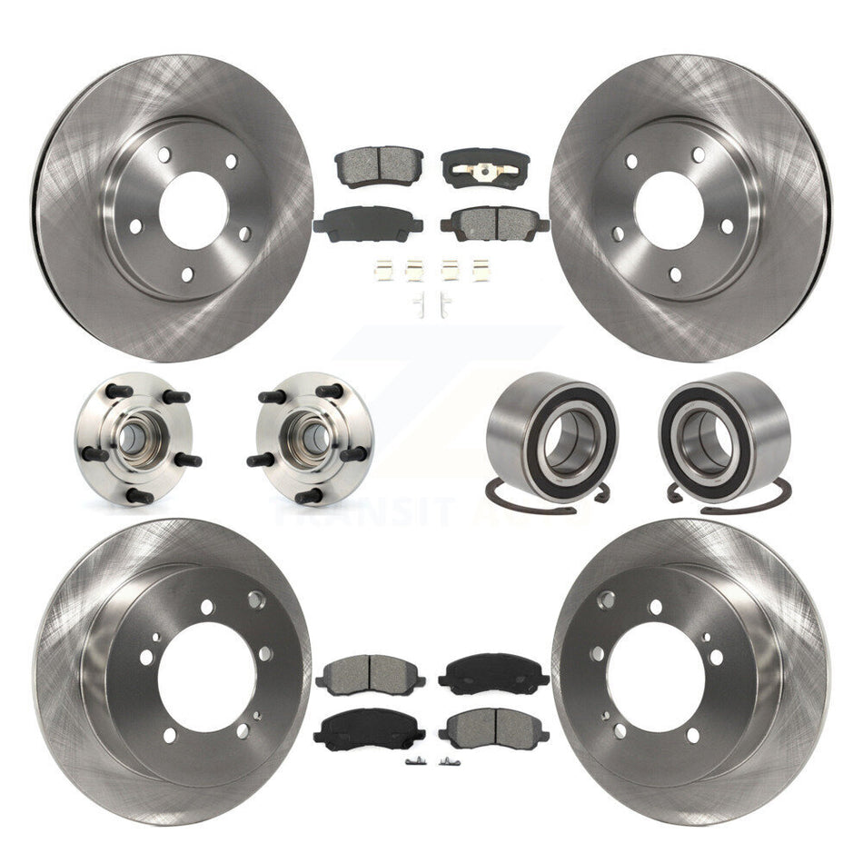 Front Rear Wheel Hub Bearings Assembly Disc Brake Rotors And Semi-Metallic Pads Kit (10Pc) For 2004-2006 Mitsubishi Lancer Ralliart KBB-106666