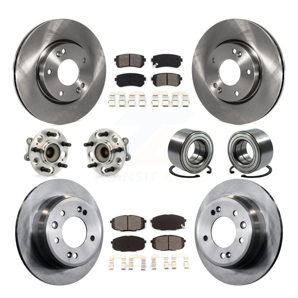 Front Rear Wheel Hub Bearings Assembly Disc Brake Rotors And Semi-Metallic Pads Kit (10Pc) For Hyundai Elantra KBB-106668