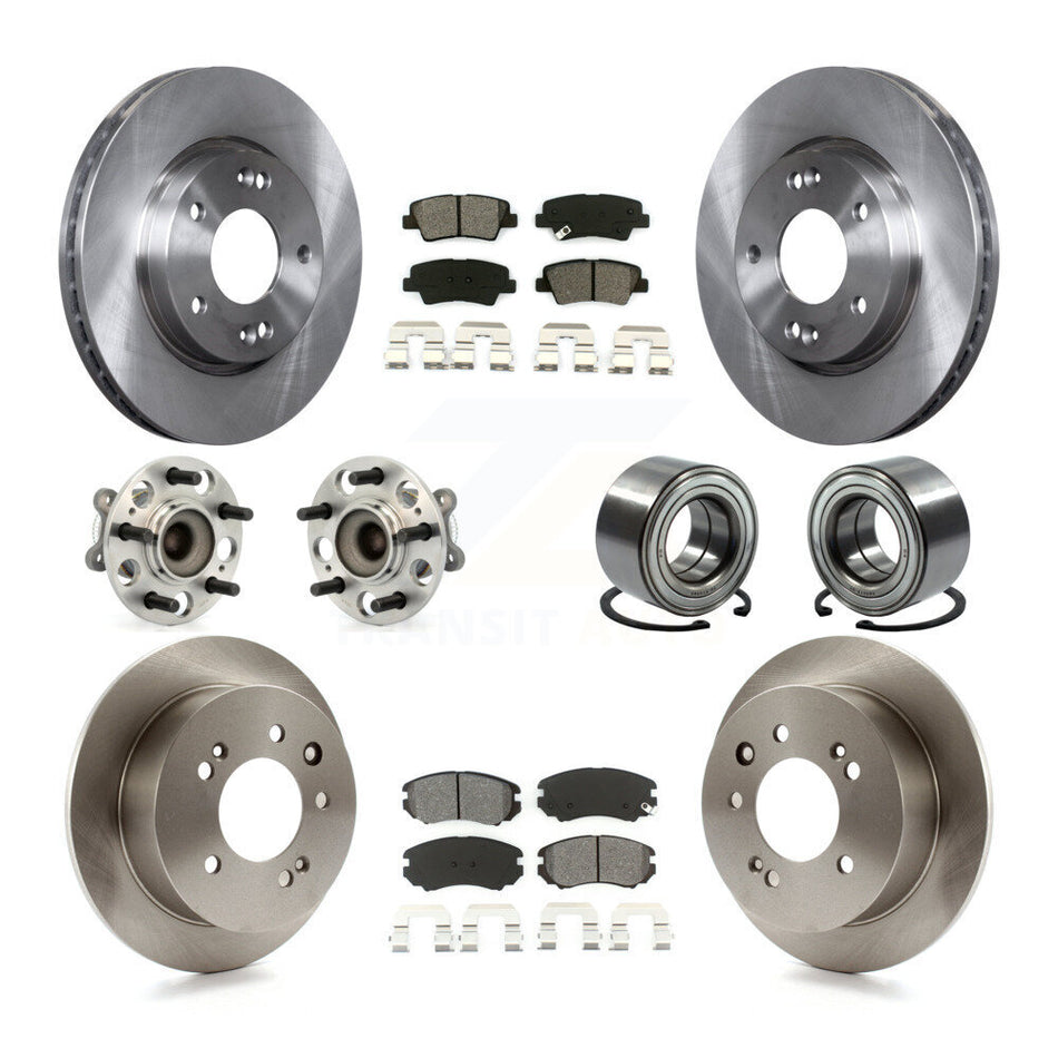 Front Rear Wheel Hub Bearings Assembly Disc Brake Rotors And Semi-Metallic Pads Kit (10Pc) For 2010 Hyundai Elantra Sedan with 4-Wheel ABS From 03 23 10 KBB-106669