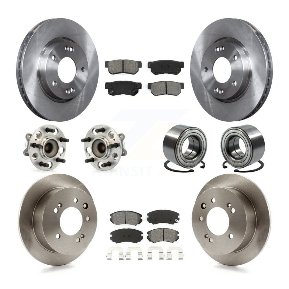 Front Rear Wheel Hub Bearings Assembly Disc Brake Rotors And Semi-Metallic Pads Kit (10Pc) For Hyundai Elantra KBB-106670