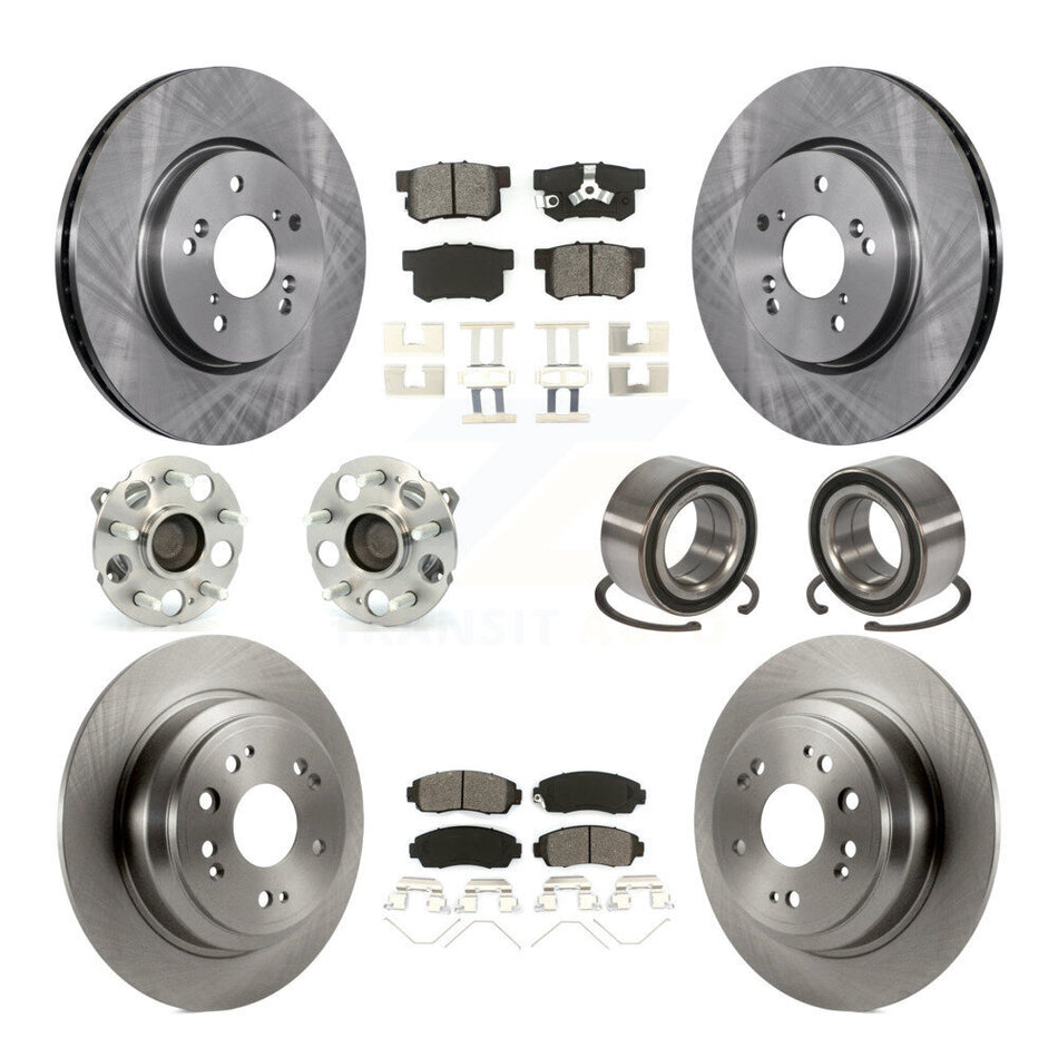 Front Rear Wheel Hub Bearings Assembly Disc Brake Rotors And Semi-Metallic Pads Kit (10Pc) For 2013-2015 Honda Crosstour FWD KBB-106677